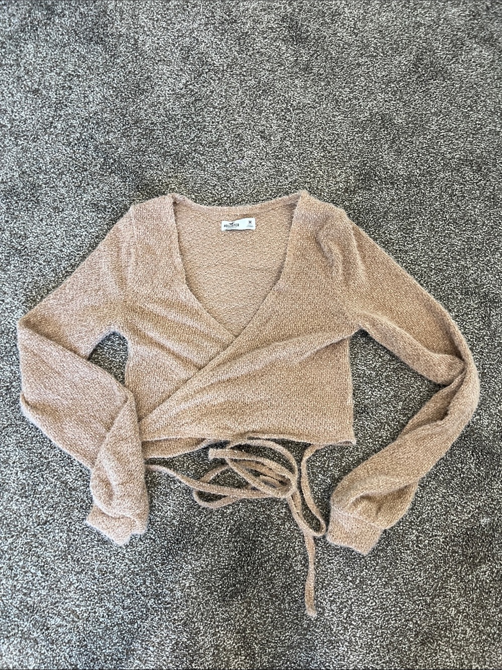 Hollister Taupe Wrap Knit Long-Sleeve Crop Top